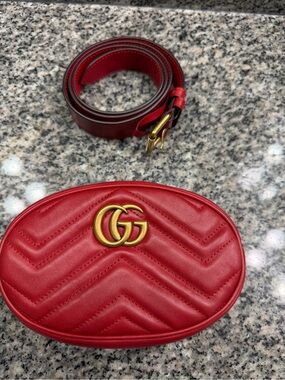 Gucci Red Leather Strap with Brass Buckle Accent